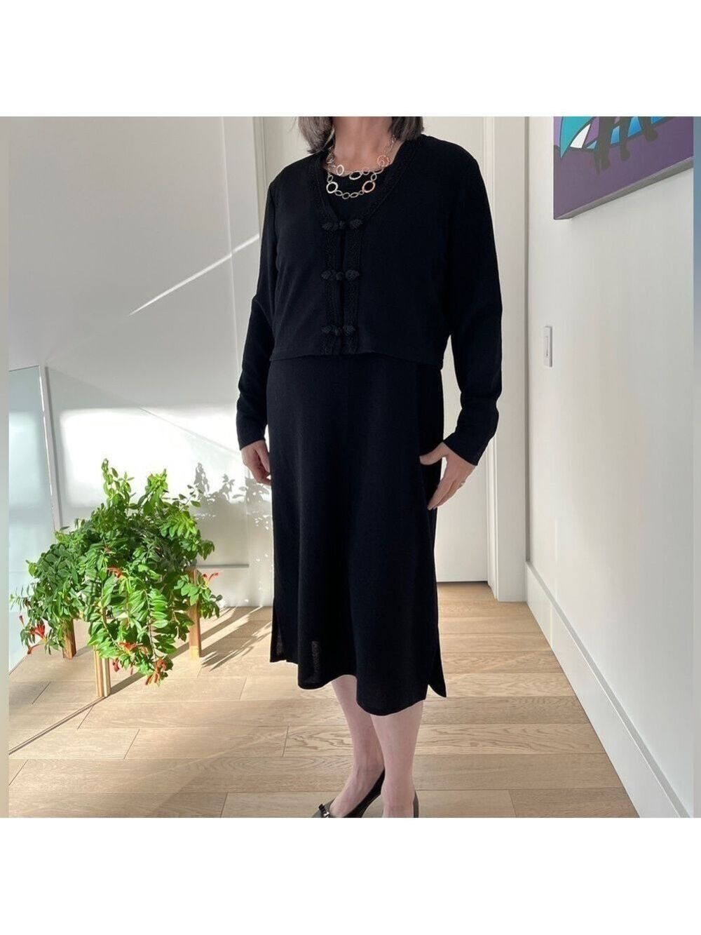 COLDWATER CREEK 2 Piece Black Midi Sleeveless Dress and Bolero Jacket Separates